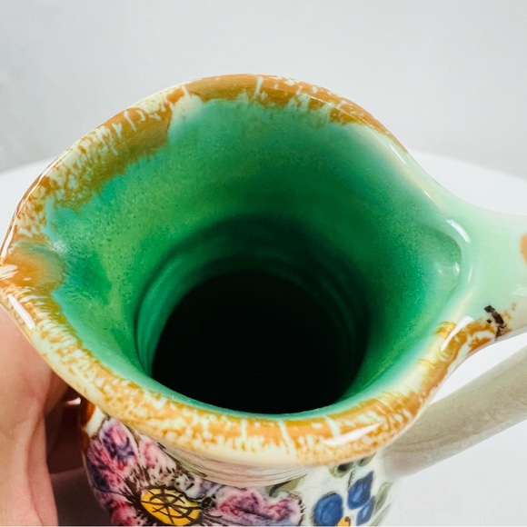 Vintage Mini Gouda Holland Floral Pitcher/Decanter Unique Handle - Picture 5 of 9